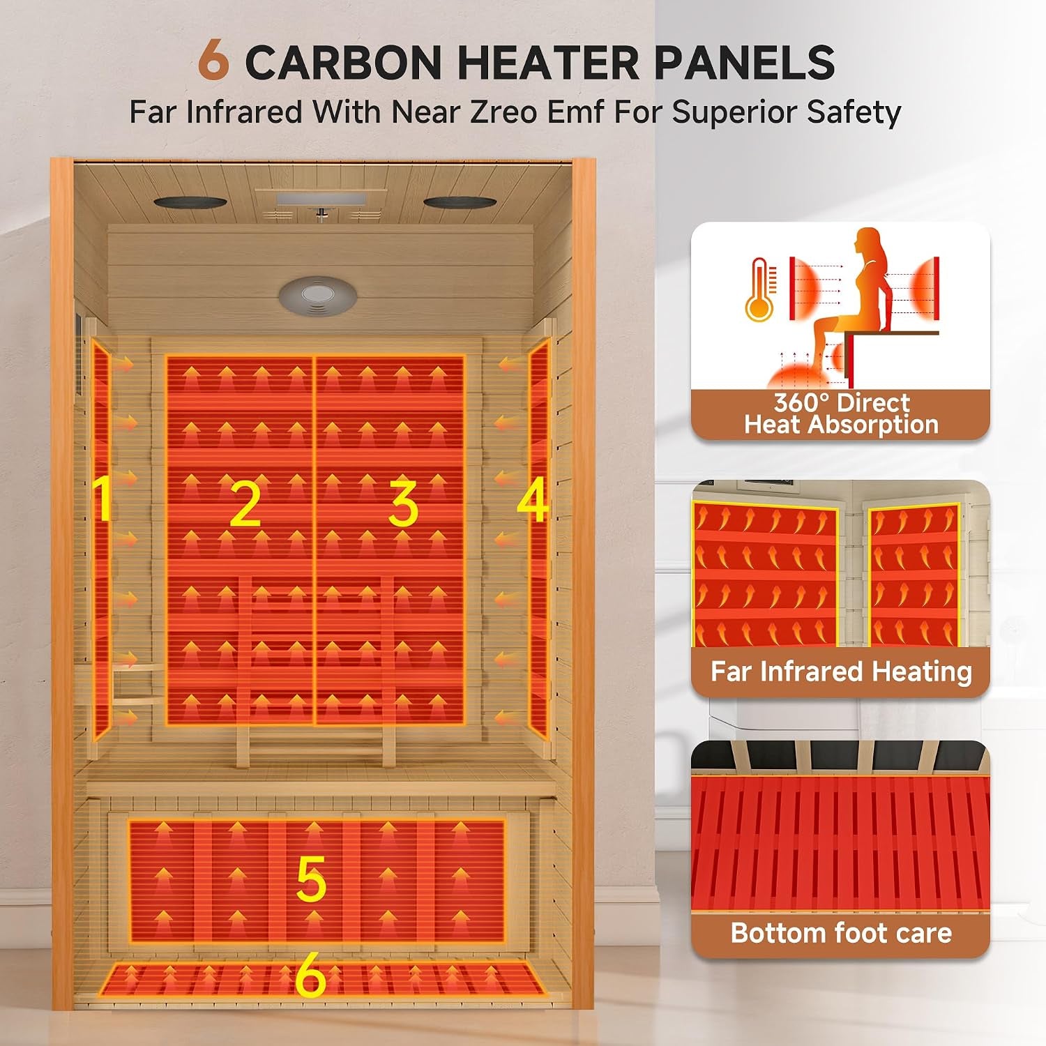 2 Person Sauna Low EMF FAR Infrared Sauna W/Red Light Therapy