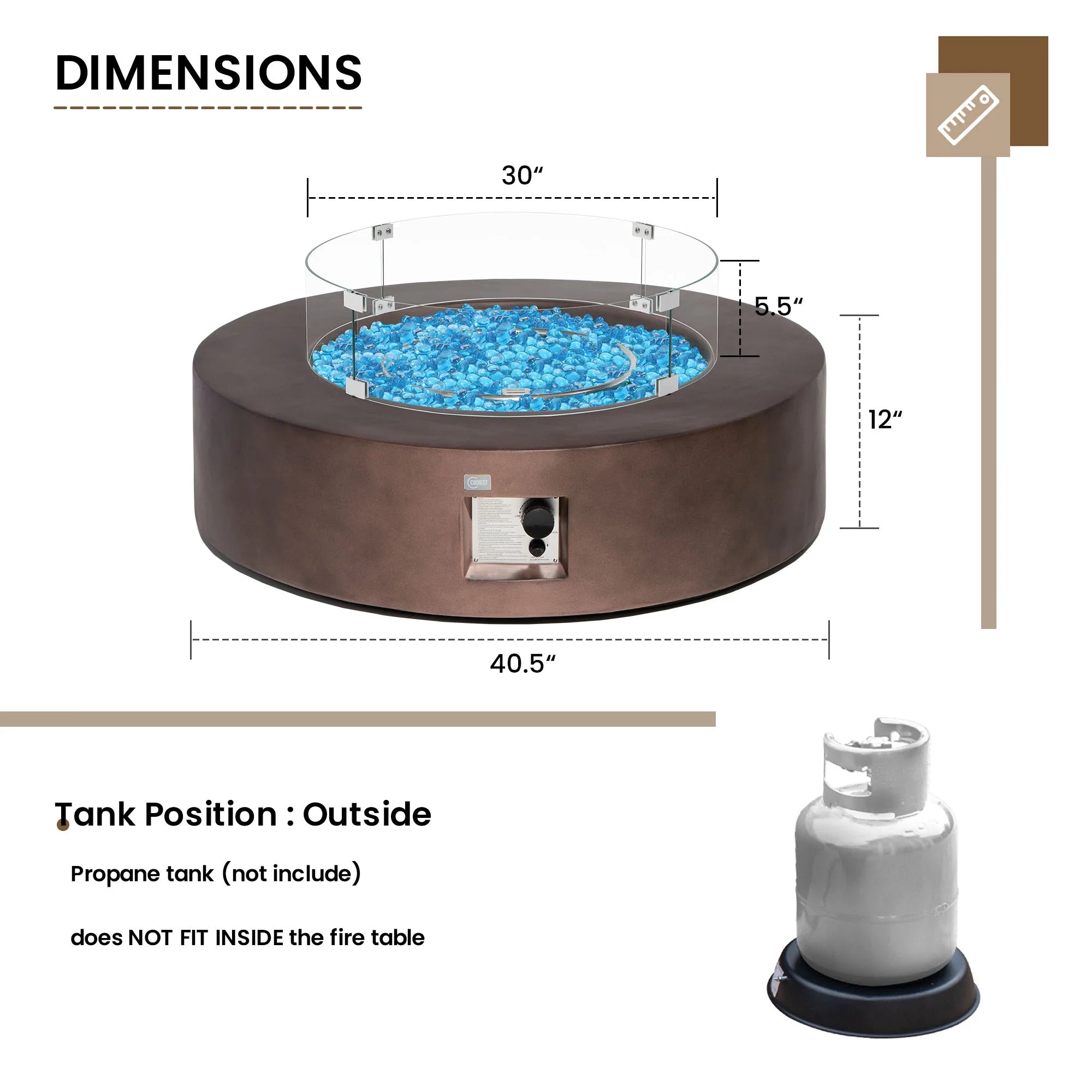 41''Round Fire Pit Table,50000 BTU Outdoor Propane Patio Fire Pit