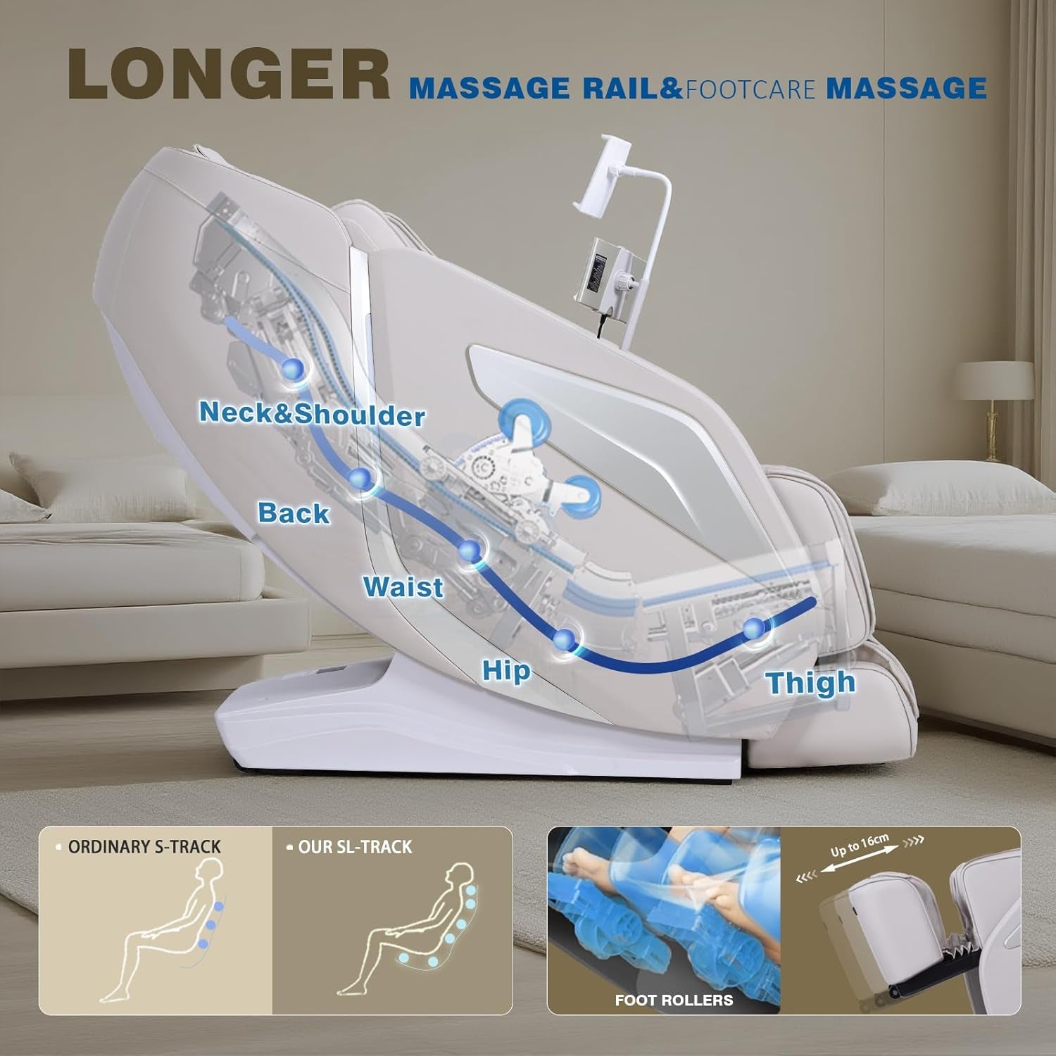 4D Massage Chair Full Body Zero Gravity Sl-Track Body Scan & Stretch, Beige