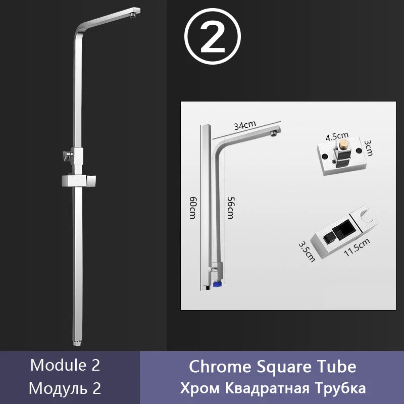 Gray Shower Set Bathroom Copper Shower System LED Digital Display Temperature Bathtub Shower Faucet DIY Shower Accessories Sets