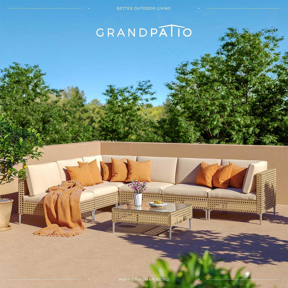7-Piece Wicker Patio Furniture Set, Outdoor Sectional Sofa
