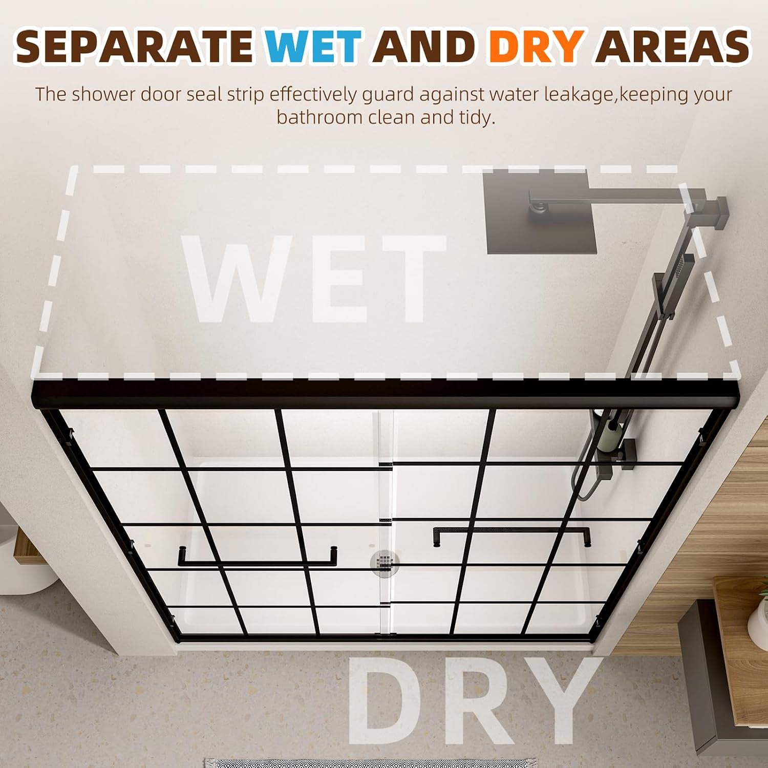 Double Sliding Shower Door,56-60" W X 72" H,Grid Pattern