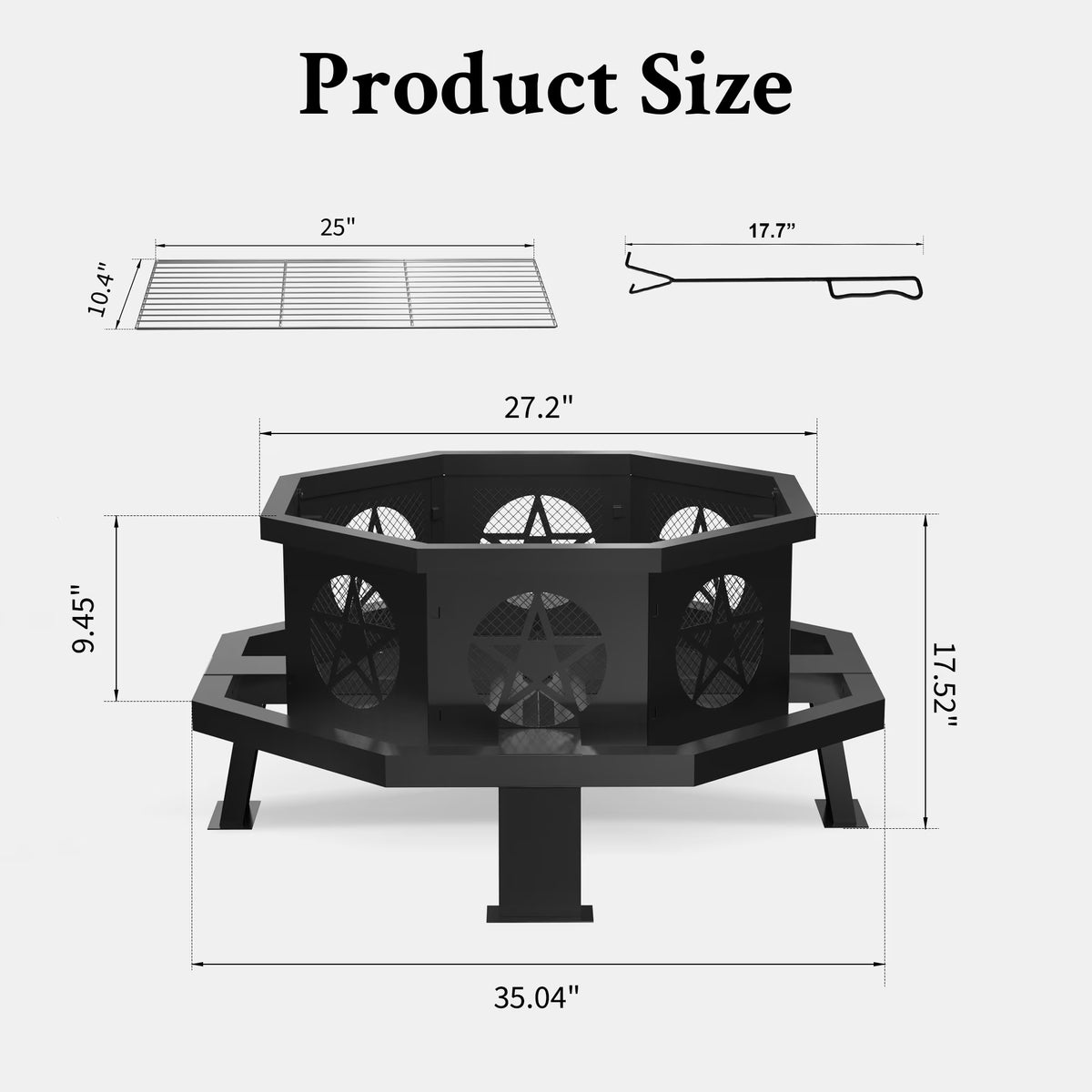 35 Inch Fire Pit, Outdoor Fire Pit Wood Burning Fire Pits with Cooking Grill