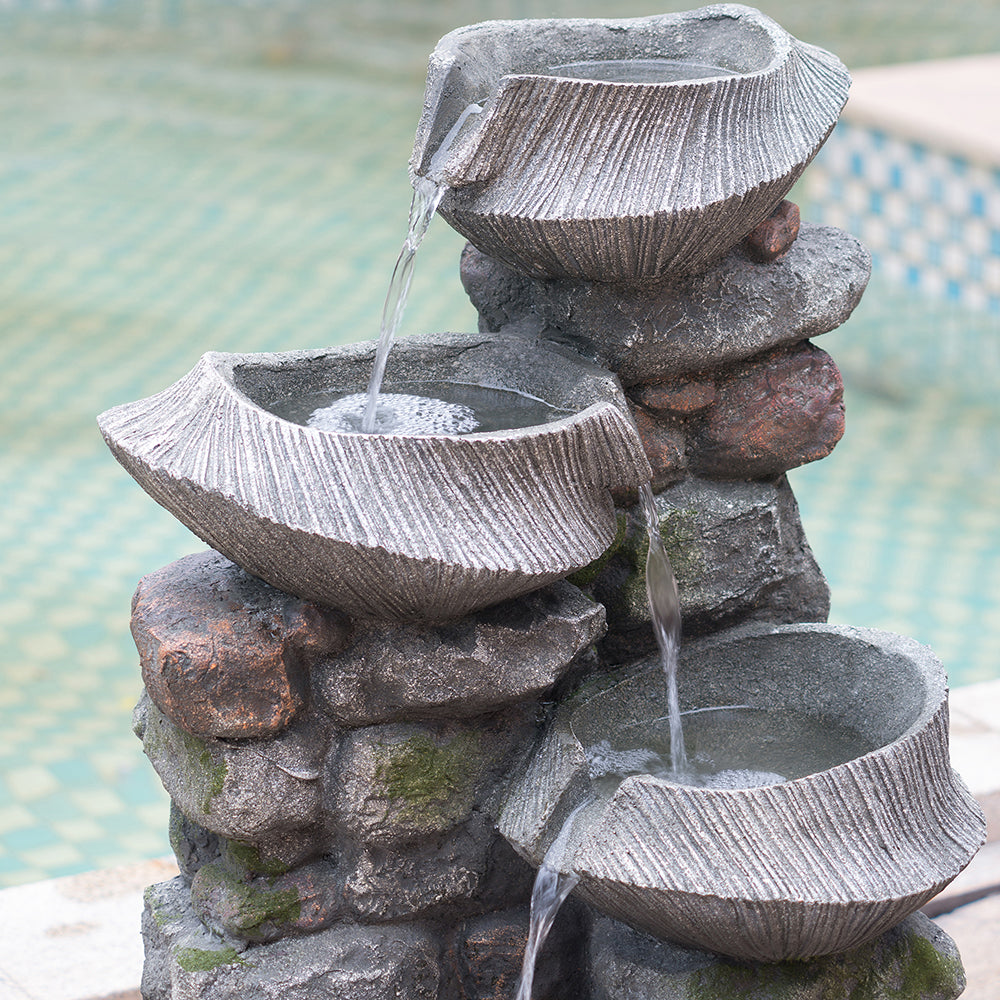 Resin Fluted Basin Tiered Outdoor Water Fountain 650 GPH