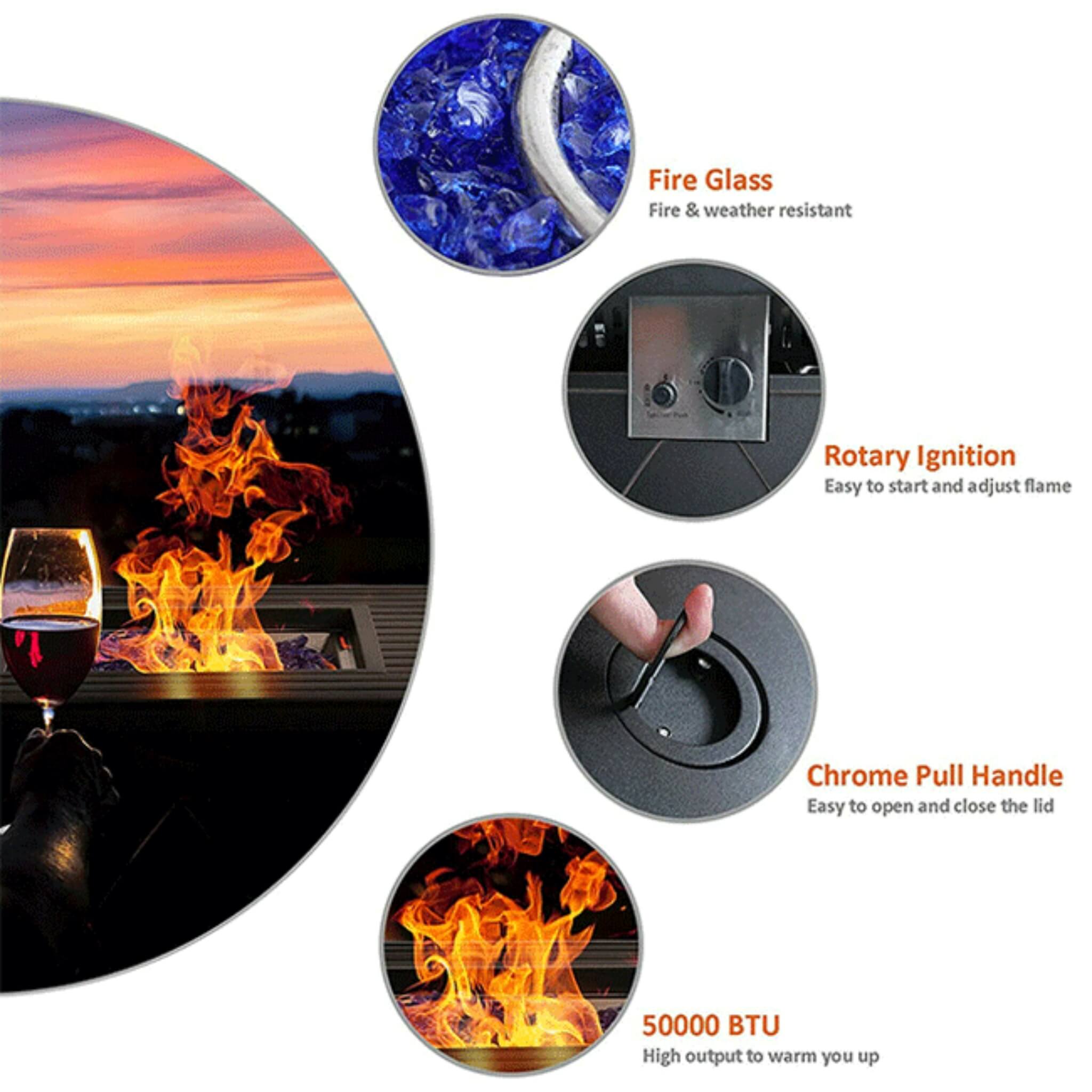Sophia & William 5-Piece Outdoor Gas Fire Pit Table Set W/ Cushioned Swivel Dining Chairs (SAK63872)