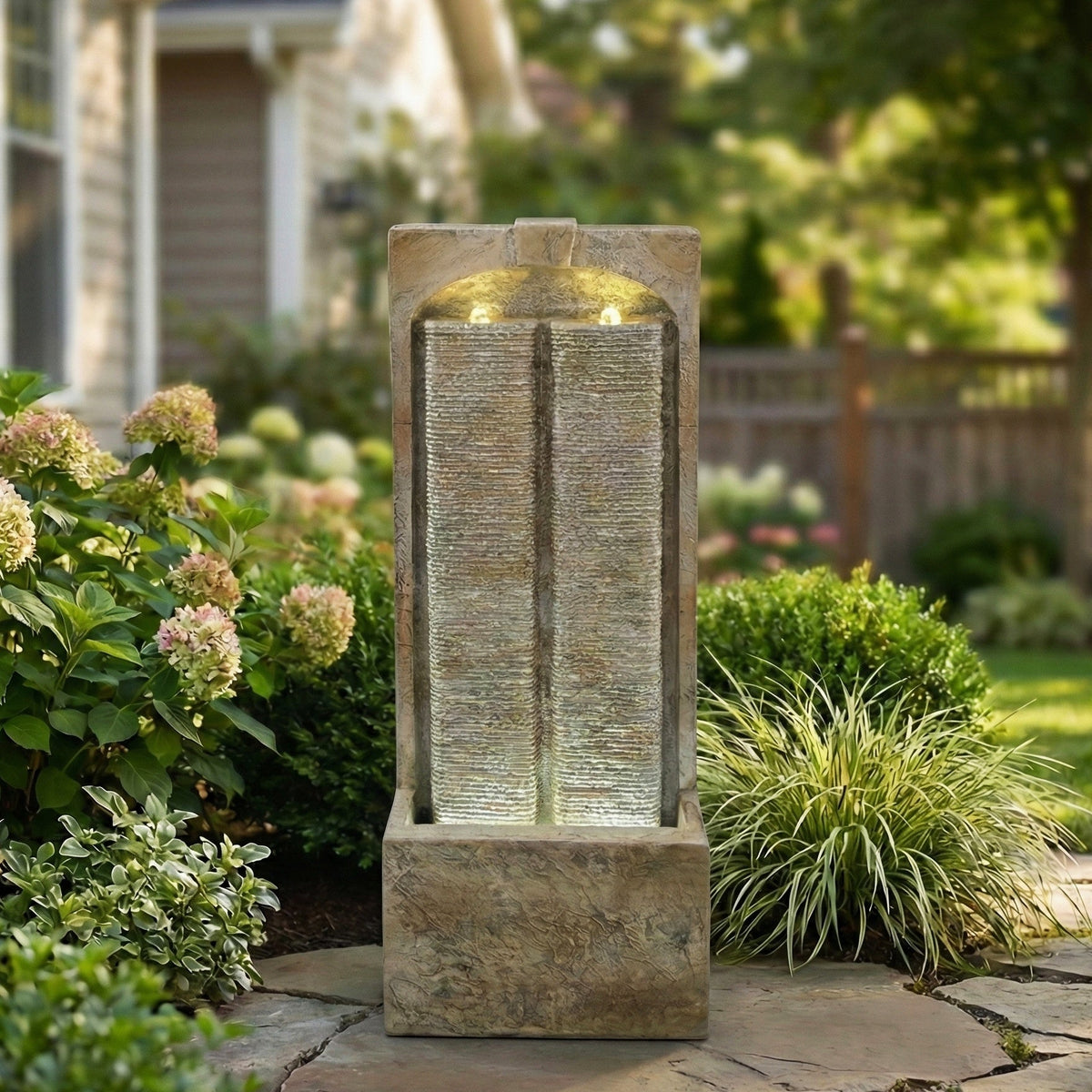 Resin Sandstone Outdoor Wall Water Fountain with Warm LED