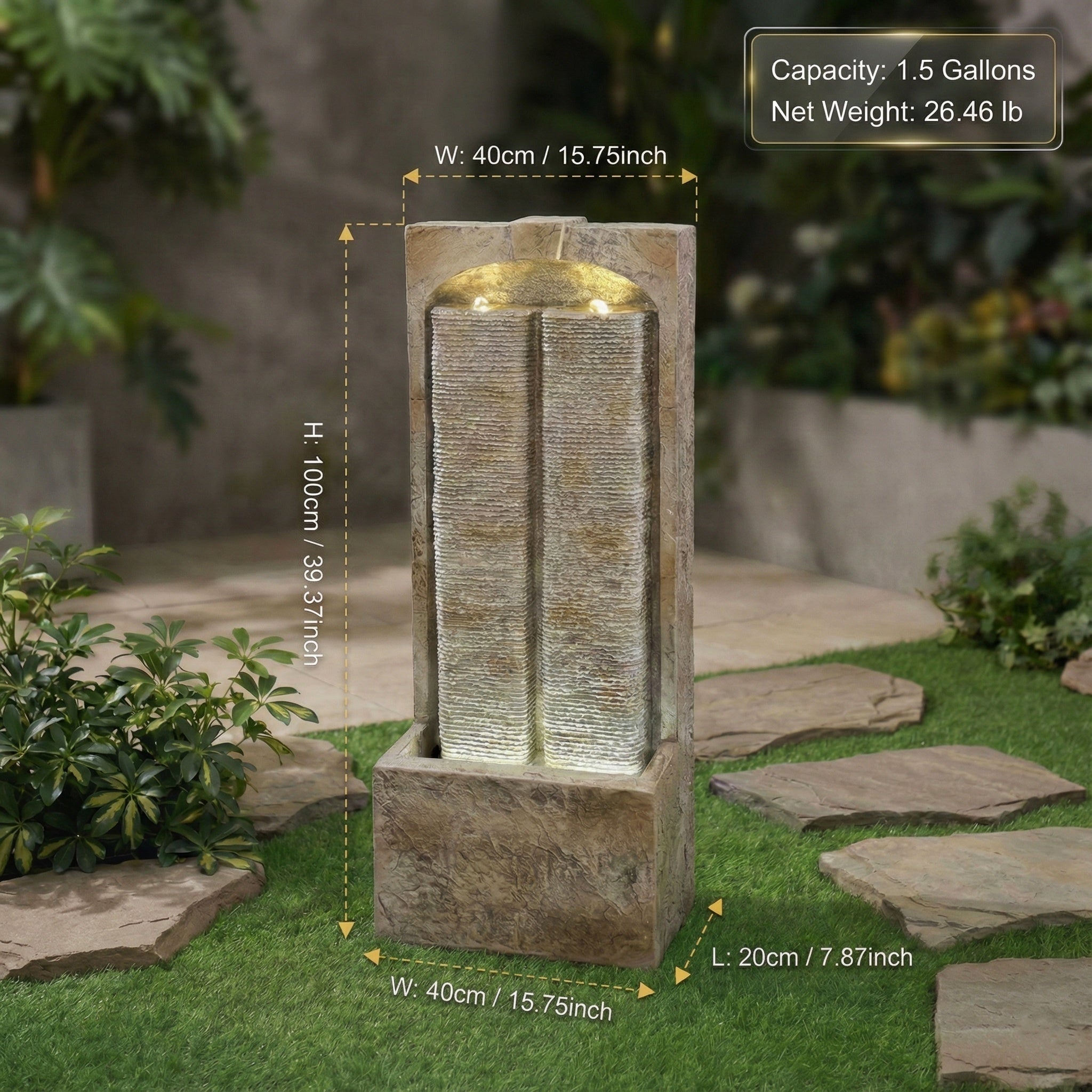 Resin Sandstone Outdoor Wall Water Fountain with Warm LED