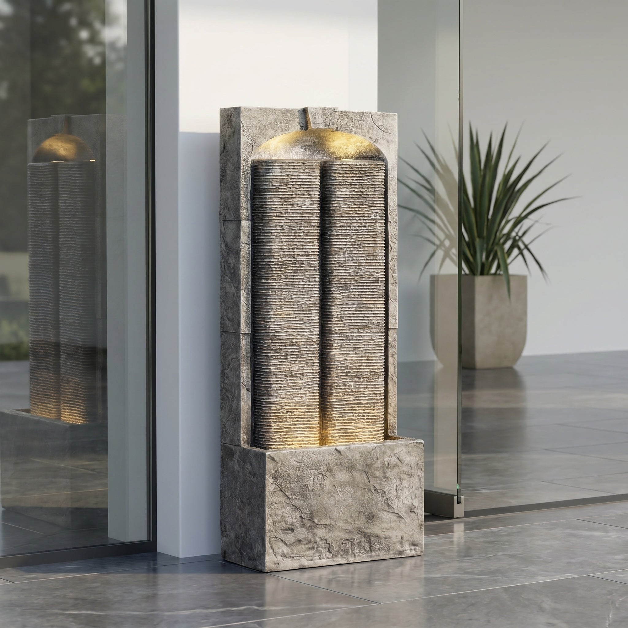 Resin Slate Outdoor Water Wall Fountain with LED Lights