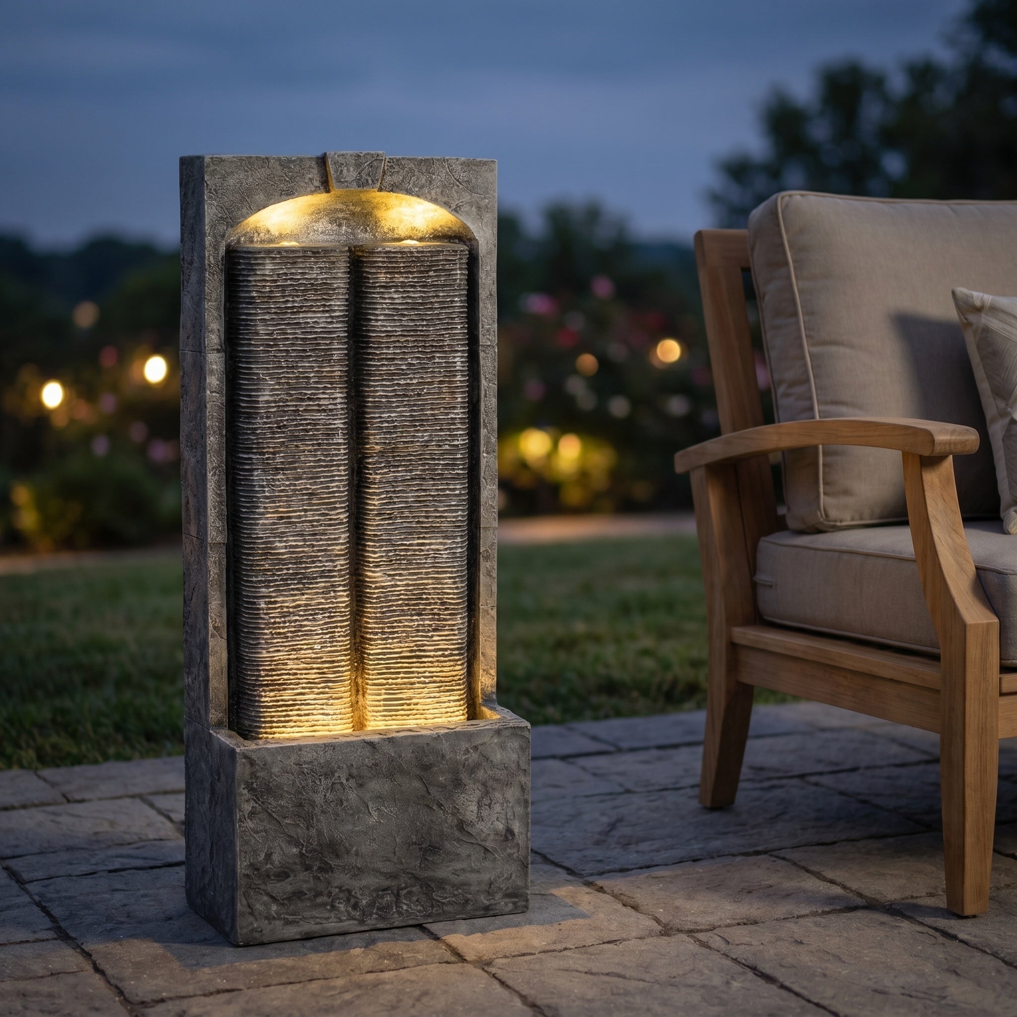 Resin Slate Outdoor Water Wall Fountain with LED Lights