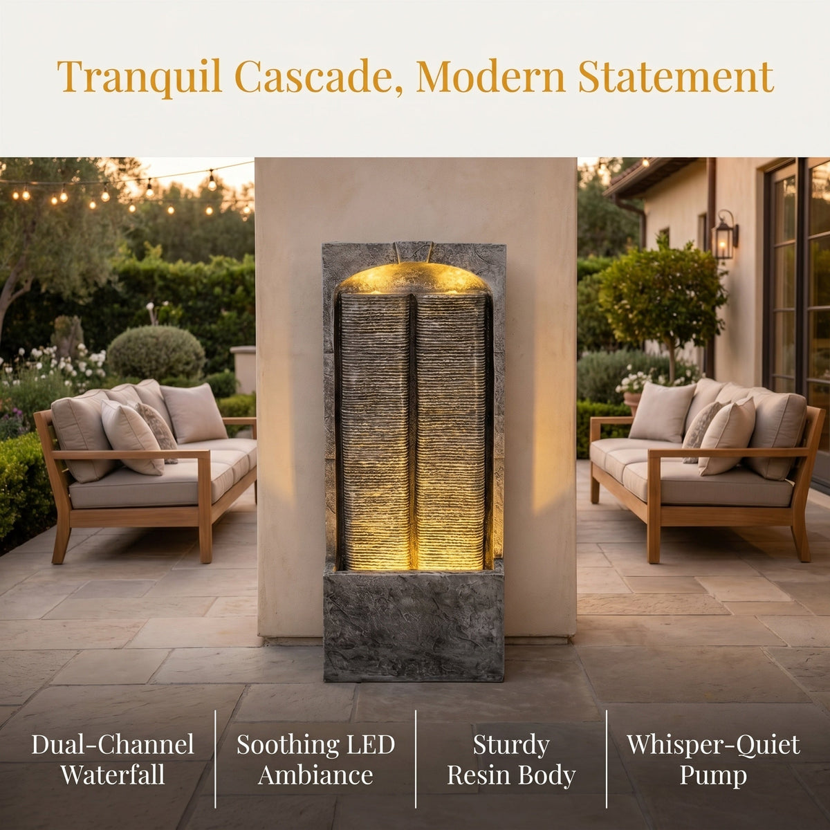 Resin Slate Outdoor Water Wall Fountain with LED Lights